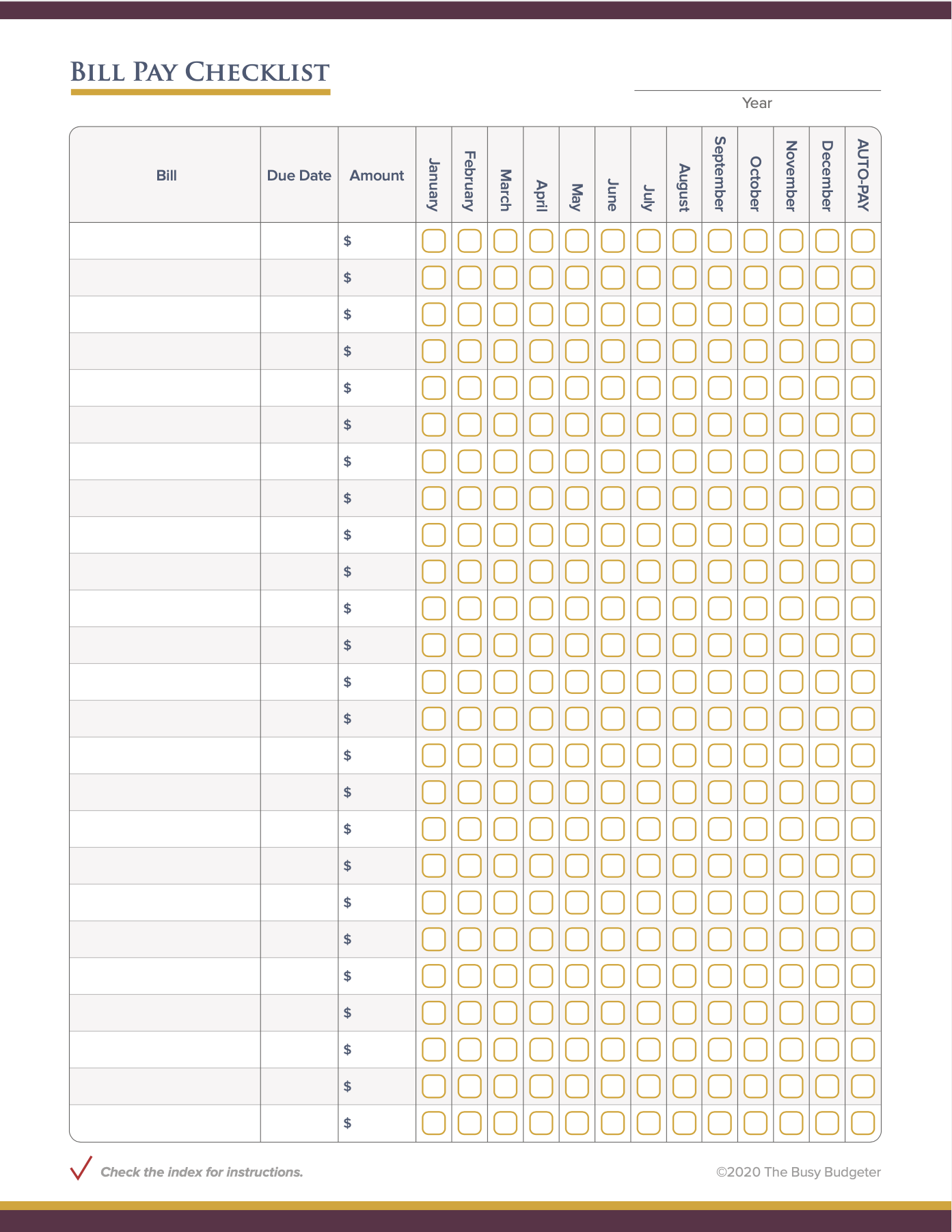 Bill pay checklist page