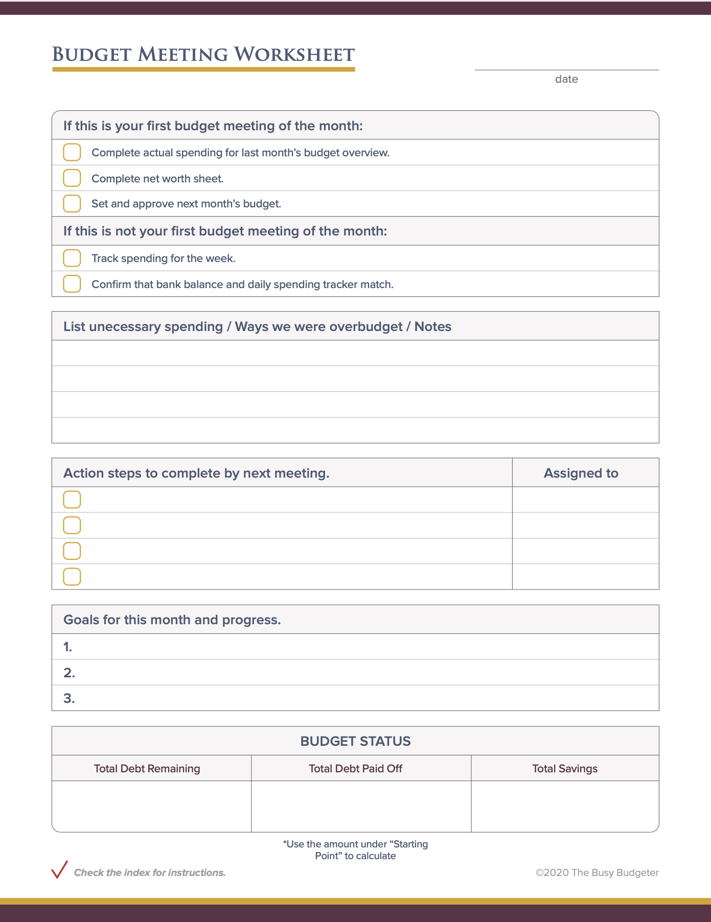 Budget meeting worksheet