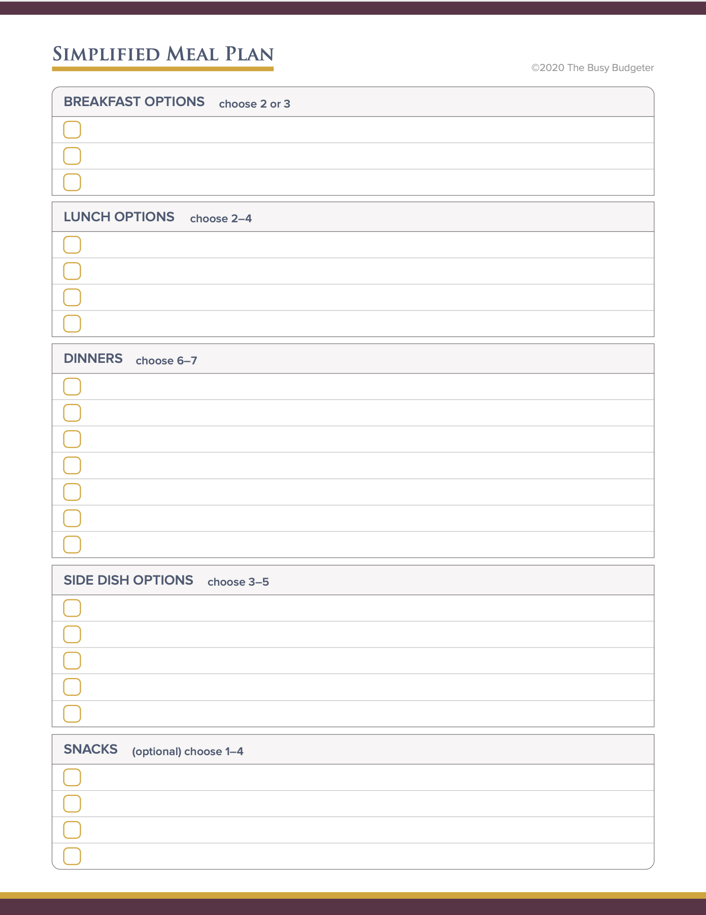 Meal Plan page