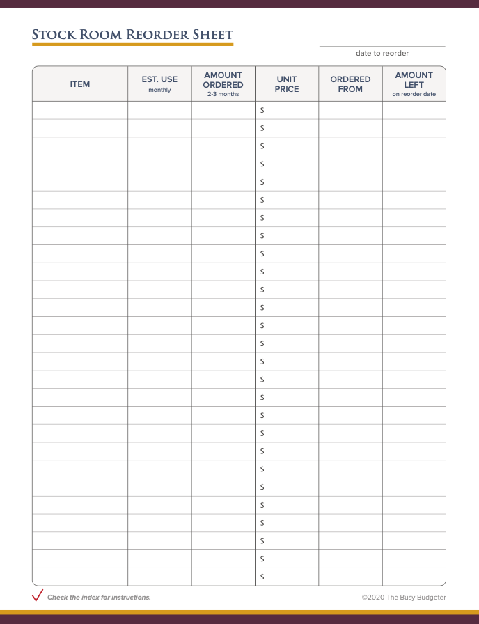 Stockroom reorder list